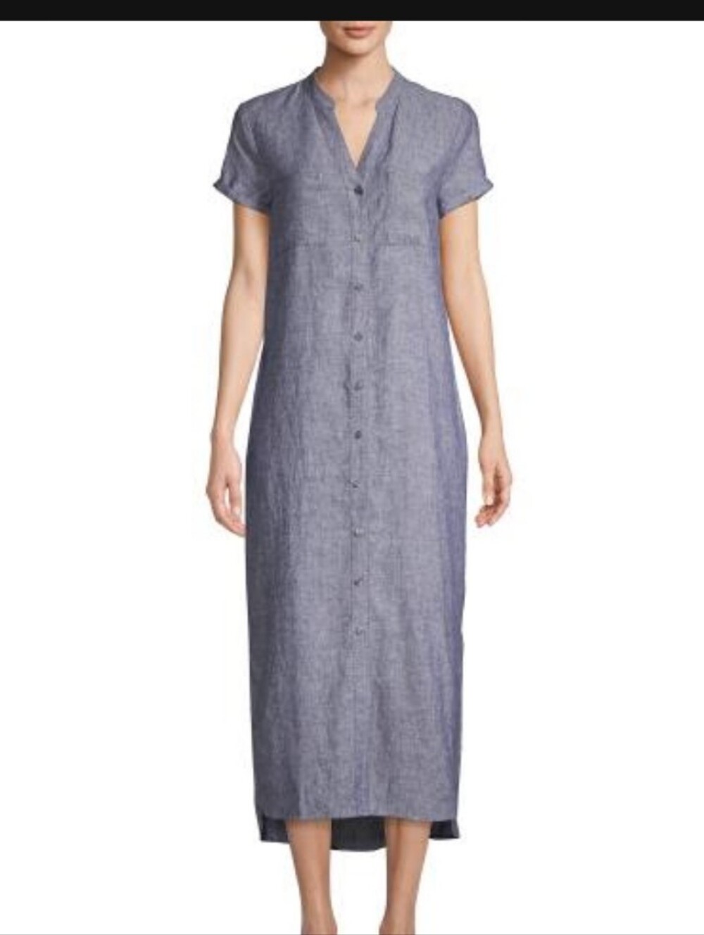 Pure Navy High-Low Linen Button-Front Dress Chambray